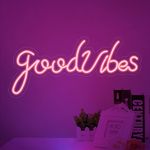 Pink Good Vibes Neon Sign - Neon Lights for Bedroom, LED Neon Signs for Wall Decor