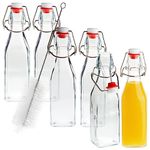 6-Pack 8 oz Swing Top Glass Bottles with Stoppers with Airtight Caps and 1 Cleaning Brush, Flip Top Brewing Bottles for Homemade Kombucha, Vanilla Extract, Infused Oil, Vinegar, Tea