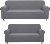 Sapphire Home 2-Piece Sofa and Loveseat Slipcovers, Couch and Loveseat Covers Set, Form fit Stretch, Wrinkle Free, Furniture Protector, Sofa Covers for Living Room, Polyester Spandex (Light Gray)