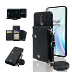 Furiet Compatible with OnePlus 8 OnePlus8 5G UW Tmobile Wallet Cover with Crossbody Shoulder Strap and Stand Credit Card Holder Cell Phone Cover for One Plus8 On 1 Plus 1plus One+ 1+ 1+8 Verizon Black