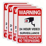 4-Pack Video Surveillance Sign, no trespassing signs, 10 x 7 Inches Rust Free .040 Aluminum Sign No Trespassing Sign Metal Reflective Warning Sign