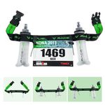 Triathlon Race Number Strap Running Belt with Number Holder and 6 Holders Soft Flask or Gel for Jogging Cycling Marathons Includes 2 x 250 ml Soft Flask, black, standard size, Stretchy start number