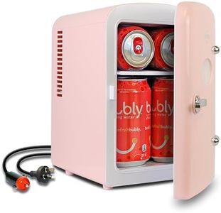 Koolatron Retro 4L 6 Can Portable Mini Fridge, Compact Car Refrigerator, Skincare Cosmetic Beauty Makeup Personal Cooler 12V and AC Cords Desktop Accessory for Bedroom Home Office Travel (Pink)