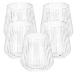 36 count origami ripple Unbreakable Stemless Plastic Wine Champagne Whiskey Glasses Elegant Durable Disposable Indoor Outdoor Ideal for Home, Office, Bars, Wedding, Ribbed 12 Ounce Cups (Clear)