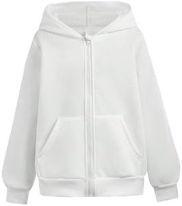 Ecolala Girls Zip Up Hoodie Long Sleeve Lightweight Hooded Sweatshirt with Pockets White 13-14Y