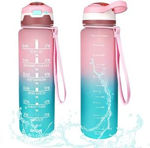 1L/32OZ Water Bottle,AIRABLE Motivational Water Bottle with Straw&Time Marker,Reusable Leakproof BPA Free WaterJug,Large Capacity Drinking Bottle for Fitness and Outdoor Enthusiasts Gradient Pink