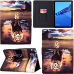 Ooboom Case for Huawei MediaPad T3 10 Tablet, PU Leather Flip Smart Cover Thin Wallet Bag Holder Stand with Card Slots Magnetic Closure - Lion