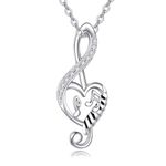 VONALA Music Necklace 925 Sterling Silver Music Note Heart Pendant Piano Key Necklace Musical Jewellery Gift for Women Girls