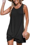 CUPSHE Women's Swimsuit Coverup Waffle Knit Sleeveless Beach Cover Ups Round Neck Twisted Tank Dress Black X-Small