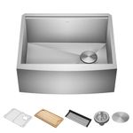 KRAUS Kore 24 Inch Farmhouse Apron Front Workstation 16 Gauge Stainless Steel Single Bowl Kitchen Sink with Accessories, KWF210-24