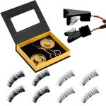 2Pair Magnetic Eyelashes Without Eyeliner, Reusable Magnetic Eyelash Kit Dual Magnetic Eyelashes Dual Magnetic Lashes, Magnetic Eyelashes Natural Look (Natural and Bushy)