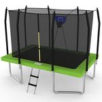 BodyTrain 8x12ft Rectangular Trampoline with Safety Enclosure Ladder & Basketball Game (Green)