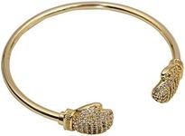 THE BLING KING 4mm Gold Boxing Glove Bangle with Stones, Adjustable 18K Real Gold Plated Jewellery, Uniquely Patterned Stylish Bangle for Men, Women, and Teens (Length: 7.5 to 8 Inches), 8 inches, Brass