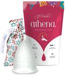 Athena Menstrual Cup One-Pack, Period Cups for Light to Regular Flow (Size 1 Small) - Soft Reusable Menstruation Cup - BPA Free Feminine Silicone Cup - Easy to Use and Clean Tampon and Pad Alternative (Transparent Clear)