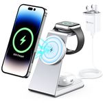 3 in 1 Mag-Safe Wireless Charging Station,Aluminum Alloy Magnetic Wireless Charger,15W Fast Mag-Safe Charger Stand Compatible with iPhone 16/15/14/13 Series,Apple Watch Series,Airpods 3/2/pro