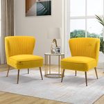 NATURE WOOD DECOR Velvet Accent Chair Set of 2, Modern Armless Upholstered Side Chair with Glam Gold Metal Legs for Vanity Living Room Bedroom & Office (Yellow)