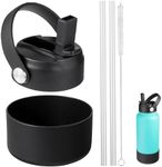 LLCJYYCY Lids with Straw for Hydroflask Wide Mouth 32 40 oz and Water Bottle Boot for Hydro Flask Sports Water Bottles 32 40oz,BPA-Free, Non-Toxic (Black)