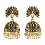 MEENAZ Peacock Jhumkas Jhumka jhumki Earrings set Ear rings For Women girls Ladies Traditional Wedding Temple 22kt Gold oxidised Meenakari Ethnic Antique South Indian Round Pearl Moti Feather