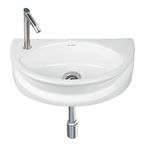 Vardhman Ceramics Wash Basin Wall Hung Mounted Glossy Finish White Sink for Bathroom - (16 x 10 x 5 Inch)