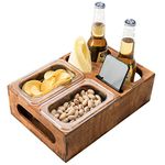 Wood Beer Box - Gift for Beer Lovers, Dad, Man, Him, Boyfriend- Drink Box Snacks Tray- Table Stand Caddy with slots for glasses, chips, nuts- Couch Organizer for Beverages, Remote Control, Phone stand