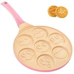 Erreke Nonstick Pancake Pan, 7 Smiley Face Pancake Griddle, Soft Touch Handle Fun Breakfast for Kids, 10.2 in Crepe Pan for Gas Stoves (Pink Color)