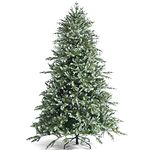 Goplus 8ft Artificial Christmas Tree, Feel Real Unlit Hinged Xmas Spruce Tree w/ 1658 Mixed PE & PVC Branch Tips, Metal Stand, Wintry Indoor Decoration for Holiday Festival