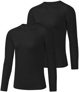 Buyboxs 2 Pack Boys Compression Shirt Long Sleeve Fleece Black XL | Unisex Kids Thermal Base Layer, Winter Snow Underwear, Moisture Wicking, Warm Undershirt for Skiing Hockey Football Baseball