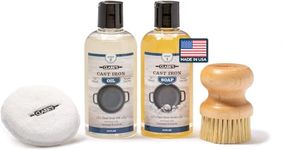 CLARK'S Complete Cast Iron Care Kit - Seasoning Oil (12 oz) - Soap - Scrub Brush - Applicator Pad - Suitable for All Cast Iron and Carbon Cookware Maintenance - Cast Iron Seasoning Oil - Cast Iron Kit