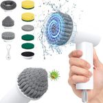 StarVal Electric Spin Scrubber, 3000 mAh Cordless Power With 8 Replaceable Heads, Dual Speed Lightweight Handheld for Cleaning Stove/Bowl/Sink/Corner/Tile/Grout (White)