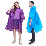 YUNLOVXEE Rain Poncho Raincoats for Adults Reusable - 2-5 Pack EVA Waterproof Rain Coat with Hood, Rain Gear for Women Men, Blue+purple, One Size