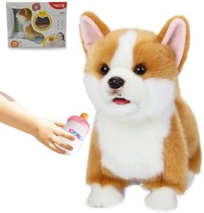 CU-MATE Interactive Plush Corgi Dog, Companion Robot Dog Pets,Handmade Weighted Stuffed Animals,Electronic Walking Toy with Barking,Tail Wagging,Talking,