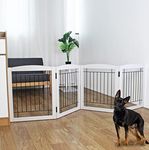 ZJSF Freestanding Foldable Dog Gate for House Extra Wide Wooden White Indoor Puppy Gate Stairs Dog Gates Doorways Tall Pet Gate 4 Panels Fence 80‘’W x 24''H