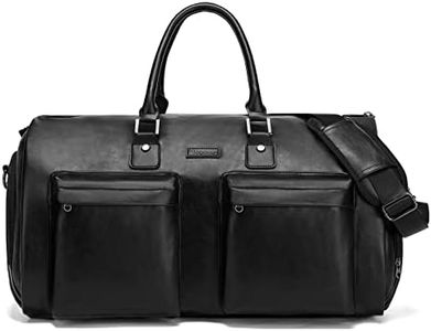 Modoker Leather Garment Bag for Travel, Carry On Suit Carrier Travel Bag with Shoulder Strap/Multiple Pockets - Ideal for Business Trips & Weekend Getaways - The Garment Duffel Bag for Traveling Men, A-Black