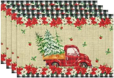 Arquiel Set di 4 Tovagliette Americana Lavabili, Tovaglietta Albero di Natale Rosso Resistenti al Calore, Facile Pulizia, Antiscivolo per la Tavolo da Cucina Regalo,33x48CM(Camion)