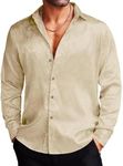 COOFANDY Men's Silk Satin Dress Shirts Jacquard Long Sleeve Floral Button Up Shirts Party Prom Wedding Shirt