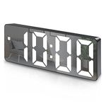 Criacr Digital Mirror Alarm Clock, Bedside Clock with Large LED Temperature Display, LED Clock with USB/Battery Powered, 3 Adjustable Brightness, Snooze, Voice Control, Date, Time, 12/24 Hr for Kids