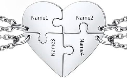 ChainsHouse Pack de Collar Amistad Corazon Juego de 4 pcs Rompecabezas para Hijos Amigos Tono Plata