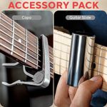 Pyle 4 String 2 Piece Accessory Kit Premium Zinc Metal Capo & Steel Slide for Acoustic Guitar PGA500SLD