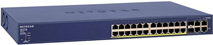 NETGEAR 28-Port Fast Ethernet 10/100 Smart Managed Pro PoE Switch (FS728TP) - with 12 x PoE @ 100W, 6 x 1G Gigabit Copper/SFP, Rackmount, and ProSAFE Lifetime Protection, Blue
