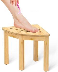 Domax Bamboo Corner Shower Foot Rest - Shower Stool for Shaving Legs 12 inch Non-Slip Waterproof Small Corner Shower Bench for Inside Shower Bathroom Bath Seat Spa Foot Rest Shaving Stool, Natural