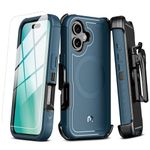 M MYBAT PRO Maverick Series iPhone 16 Case with Belt Clip Holster,[Compatible with Magsafe] w/Screen Protector,Anti-Drop,Shockproof,with 360°Rotating Kickstand,Heavy Duty Protection Blue