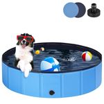 Ezilif Dog Paddling Pool, 2024 Upgraded Durable PVC Dog Pool with Hard Sides, Foldable Large Paddling Pool for Dogs with Hose Connector, Non-slip Dog Swimming Pool for Doggy/Pet Bath Tub 48"x12"