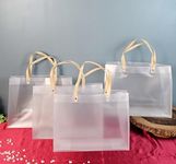 SATYAM KRAFT 4 Pcs Translucent Bags Goodie Bags With Handle Gift Bag,Carry Bags,Shopping Gift Bag,Gift For Gifting,Presents,Return Gifts,Birthday,Party,Festivals (Large,33 L X 25 H Cm),Transparent