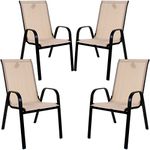 Marko Outdoor Stacking Textoline Chair Black Outdoor Bistro High Back Seating Restaurant Cafe (4 Chairs, Cream)