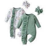 Fupality Newborn Baby Girl Clothes Romper Infant Jumpsuit with Headband Outfit (2 Pack)