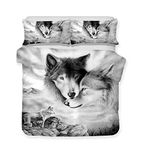 Andrui Duvet Cover Set Wolf Print Gray Quilt Cover with Pillowcases Personalized Design Super King Size Bedding Set Zipper Closure Easy Care