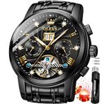 OLEVS Mens Automatic Watch Self Winding Mechanical Gold Skeleton Fashion Luxury Dress Moon Phase Stainless Steel Tourbillon Wrist Watch for Men Date Gifts