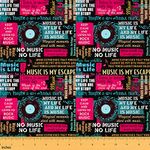 Music Fabric by The Yard, Musical Interests Discs Quilt Fabric for Chairs Sofa, Musical Notes Rock Music Decorative Fabric, DIY Decorative Fabric for Upholstery and Home Accents, 5 Yards, Black