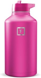 IRON °FLASK Camping & Hiking Hydration Flask with Straw, Wide Mouth Insulated Stainless Steel Sports Water Bottle - Pink Tulip 64 oz - Straw (1 Lid)