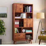 Bestway Ts Tiny Space Sheesham Wood Open Bookcases Shelf With A Set Of 2 Drawer & 2 Cabinet Storage ( Honey Brown)